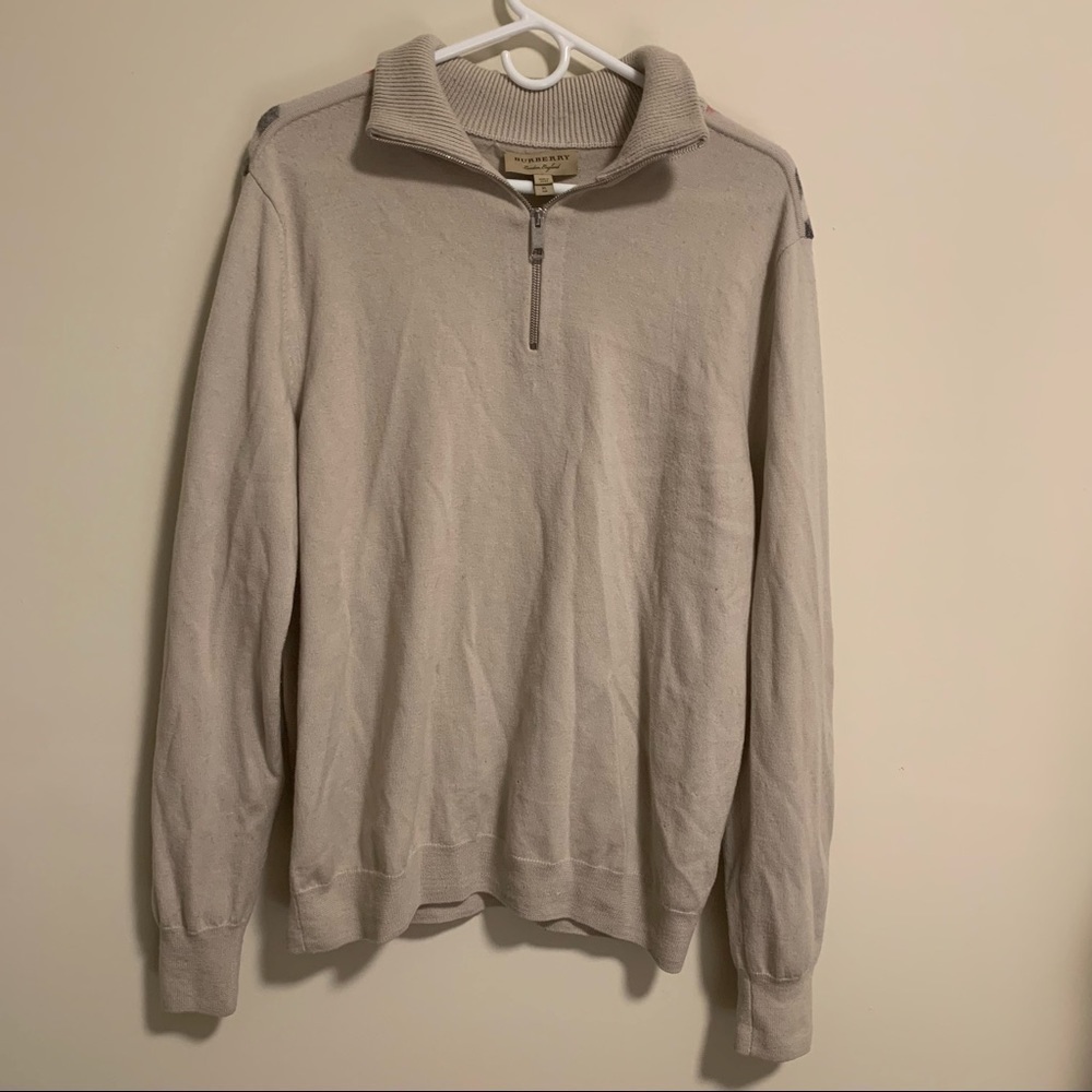 Vintage Authentic Burberry Beige Wool Quarter Zip Men Size XL